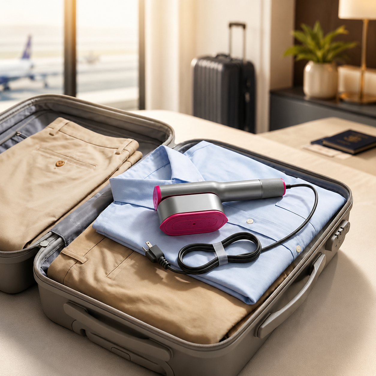 CreaseFree packed flat inside a carry-on suitcase